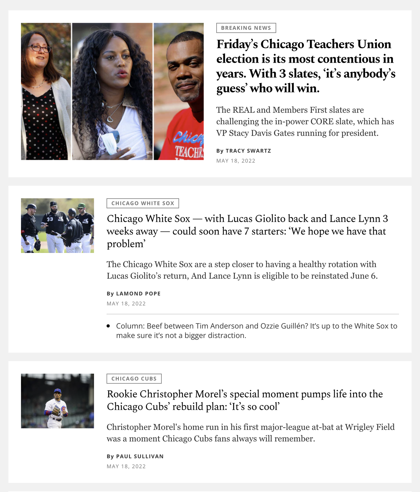 Chicago Tribune website Fonts In Use